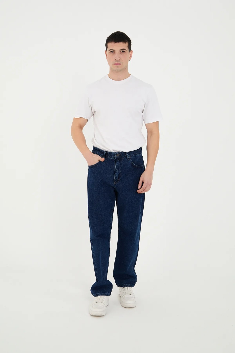 Enzim Jeans Erkek 100% Pamuk Baggy Kot Pantolon Yüksek Bel Özelliği ile Siyah Renkli Rahat Kesim