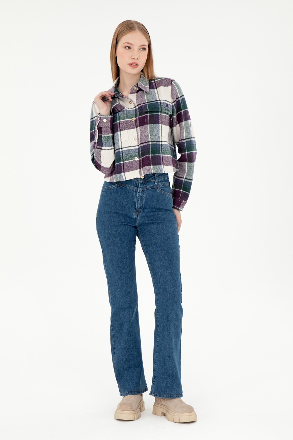 U.S. Polo Assn. Kadın Mavi Slim Flare Fit Jean Pantolon 50295426-DN0022 görsel 3