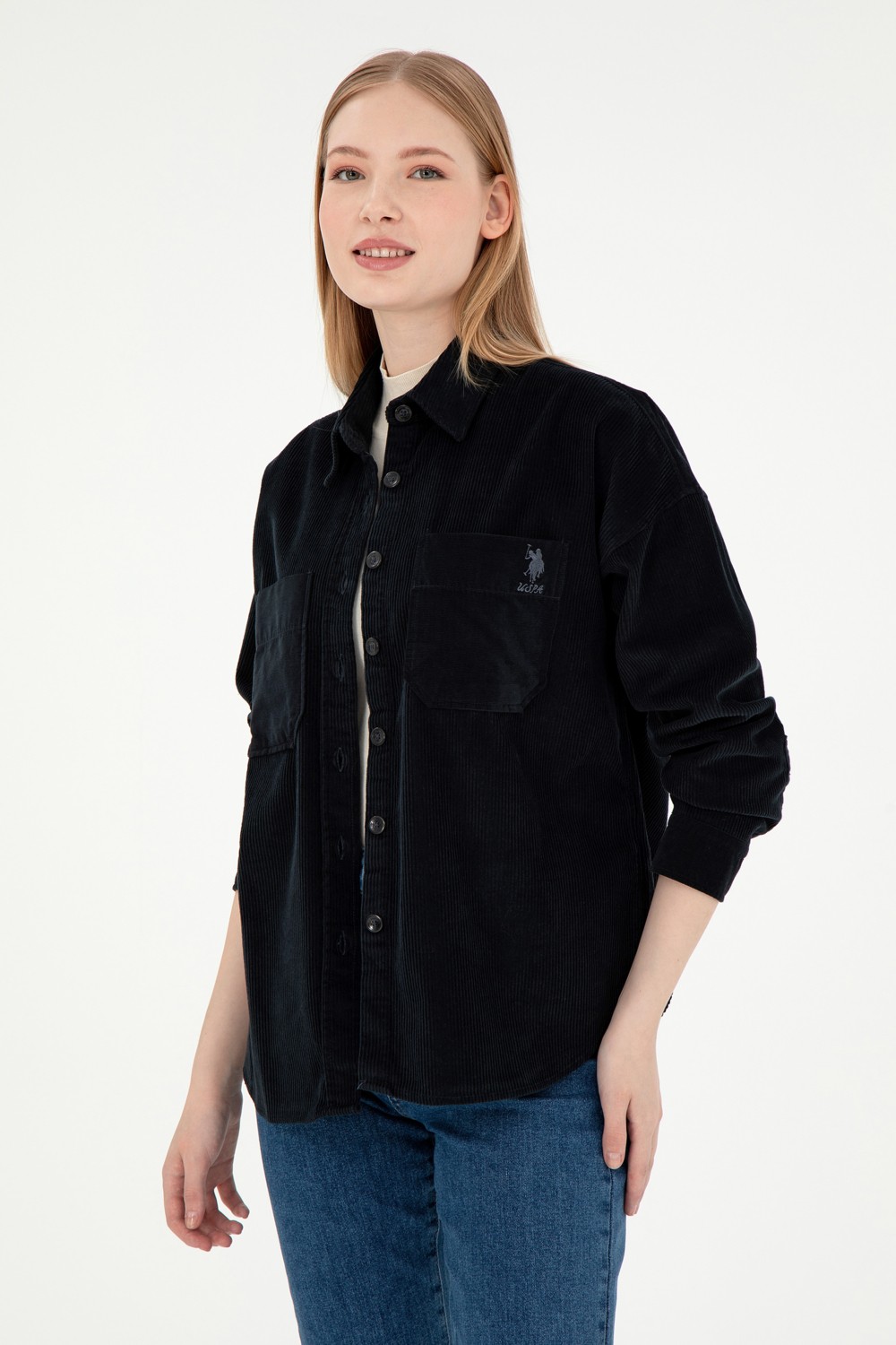 U.S. Polo Assn. Kadın Siyah Uzun Kollu Gömlek 50290001-VR046 görsel 3