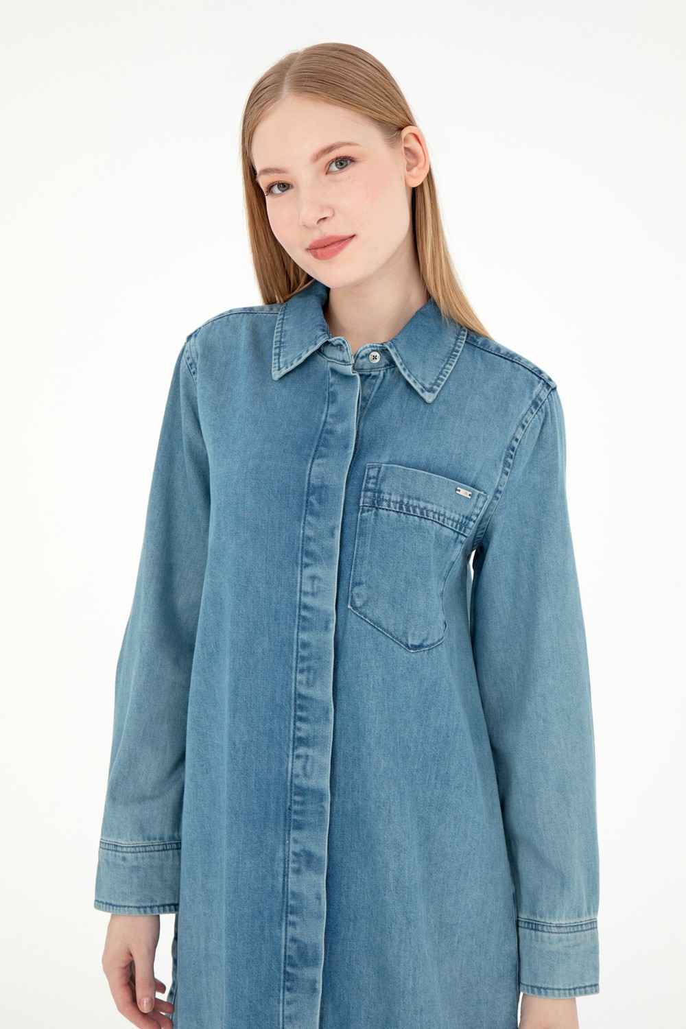 U.S. Polo Assn. Kadın Mavi Mini Boy Jean Elbise 50289334-DN0022 görsel 2