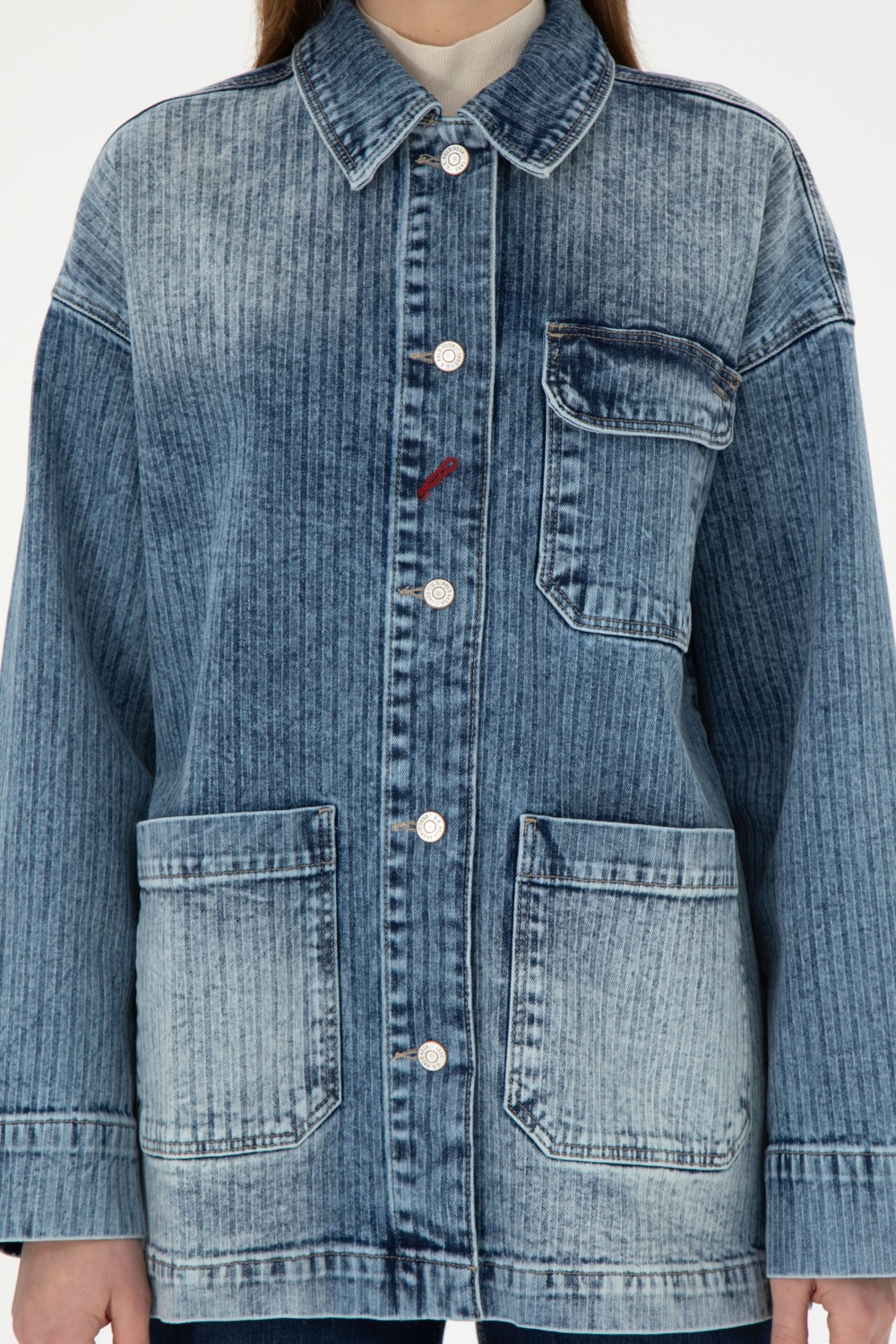 U.S. Polo Assn. Kadın Açık Mavi Jean Tunik Gömlek 50291134-DN0021 görsel 6