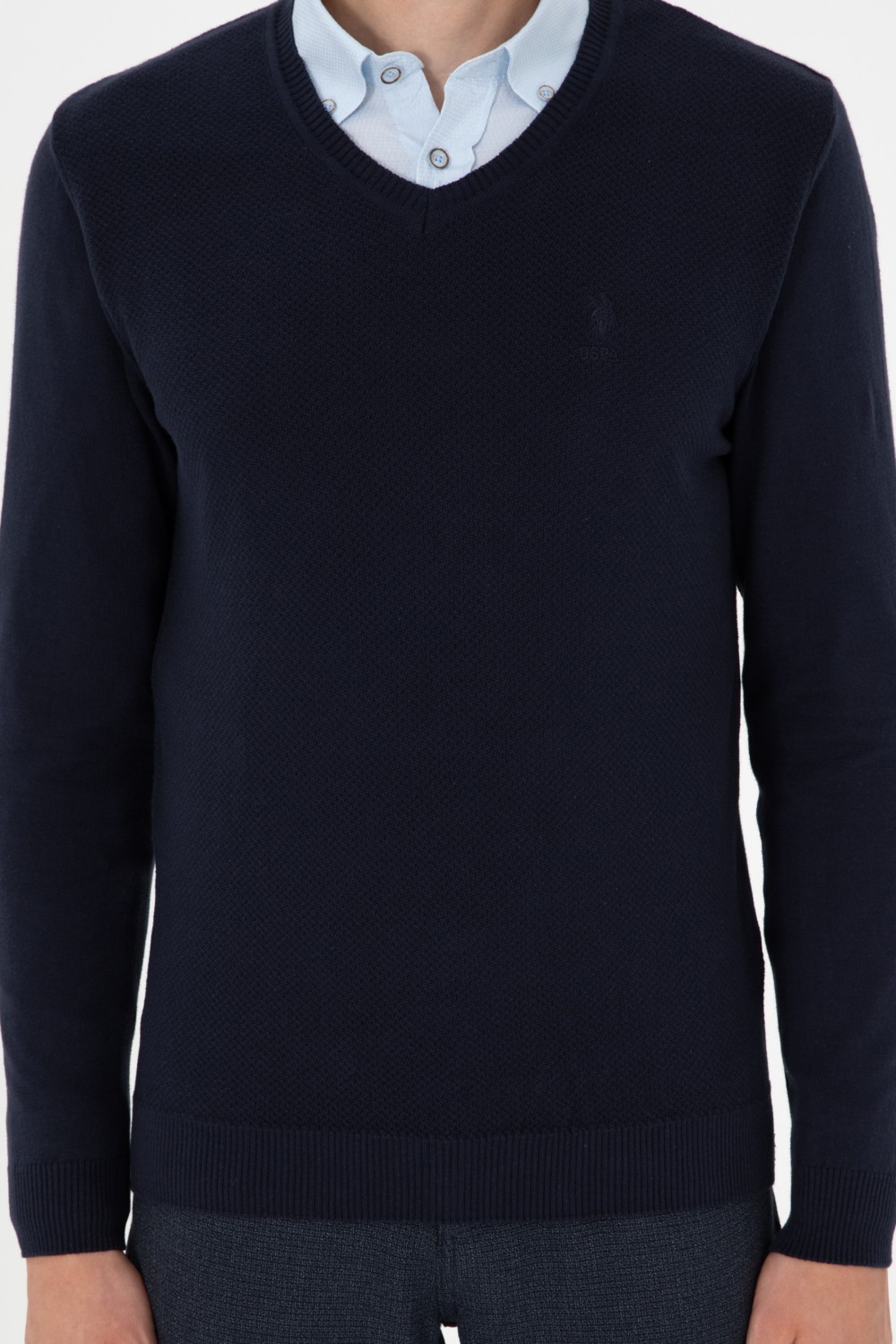 U.S. Polo Assn. Erkek Slim Fit V Yaka Antrasit Melanj Basic Kazak 50288886-VR081 görsel 6
