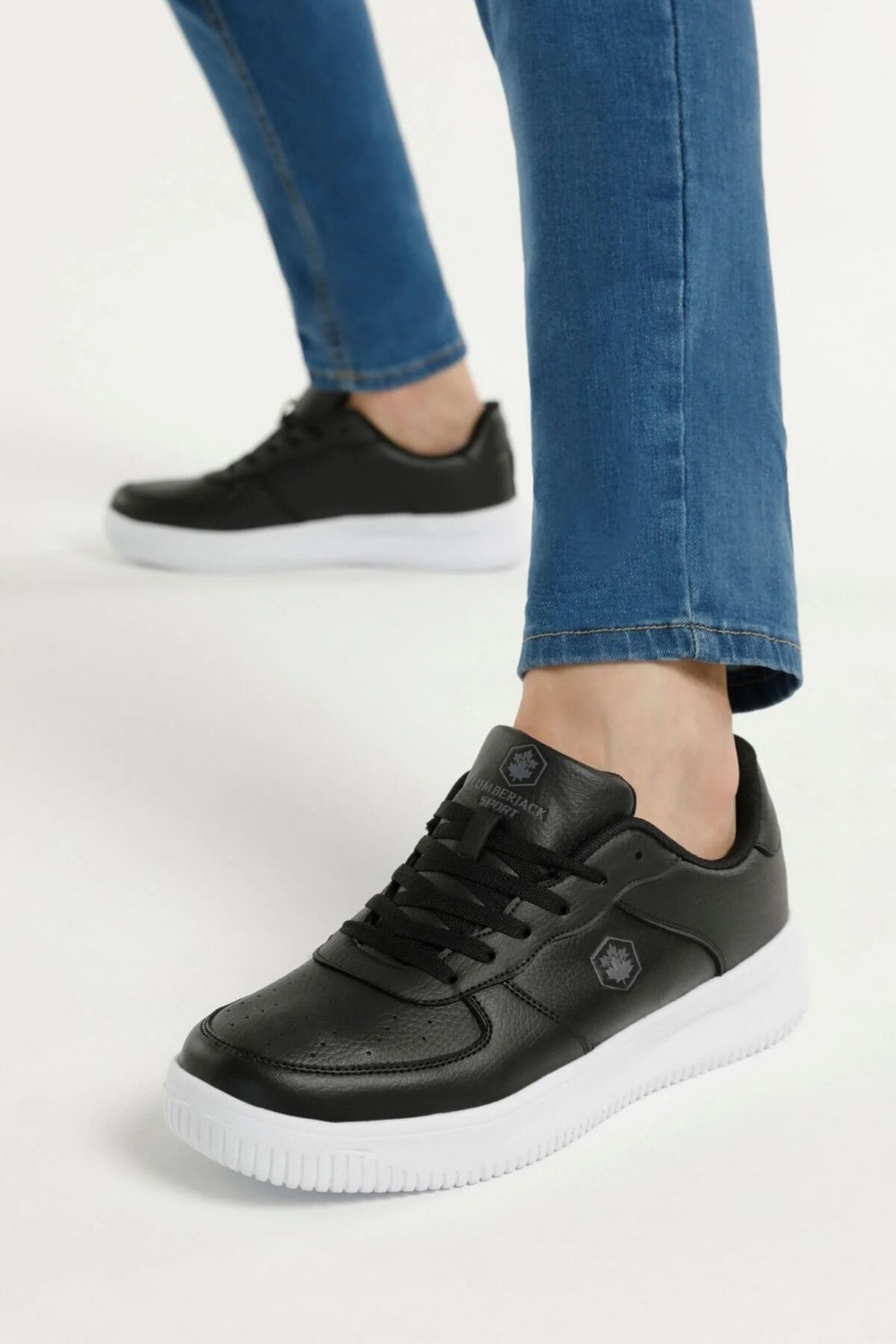Lumberjack Fınster Unisex Siyah-Beyaz Sneaker Suni Deri Düz Tabanlı Konforlu Ayakkabı görsel 5