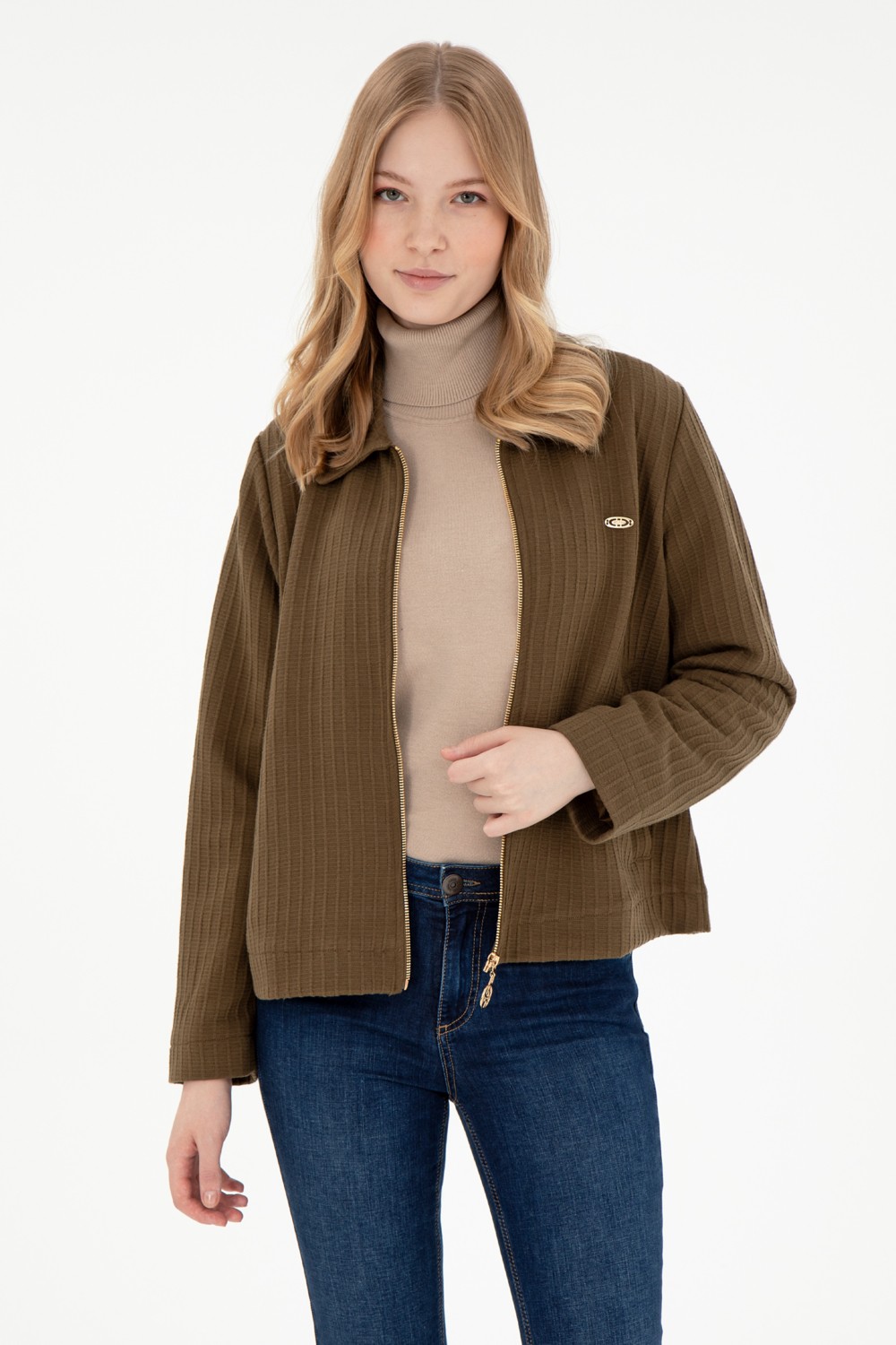 U.S. Polo Assn. Kadın Lacivert Fermuarlı Polo Yaka Sweatshirt 50295811-VR033