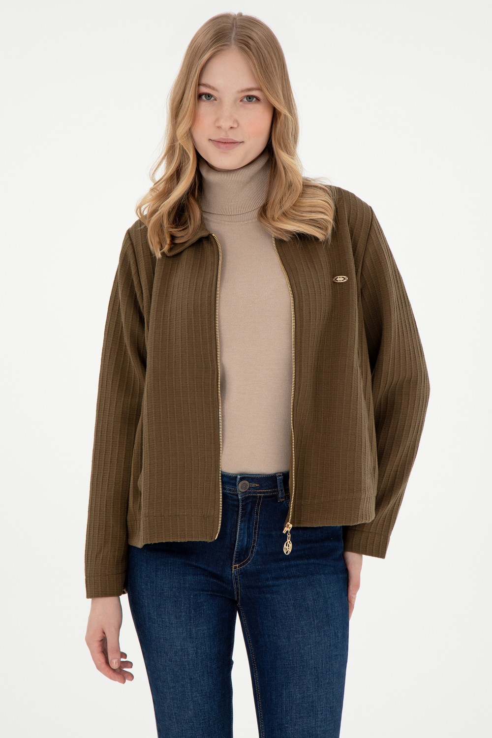 U.S. Polo Assn. Kadın Lacivert Fermuarlı Polo Yaka Sweatshirt 50295811-VR033 görsel 3