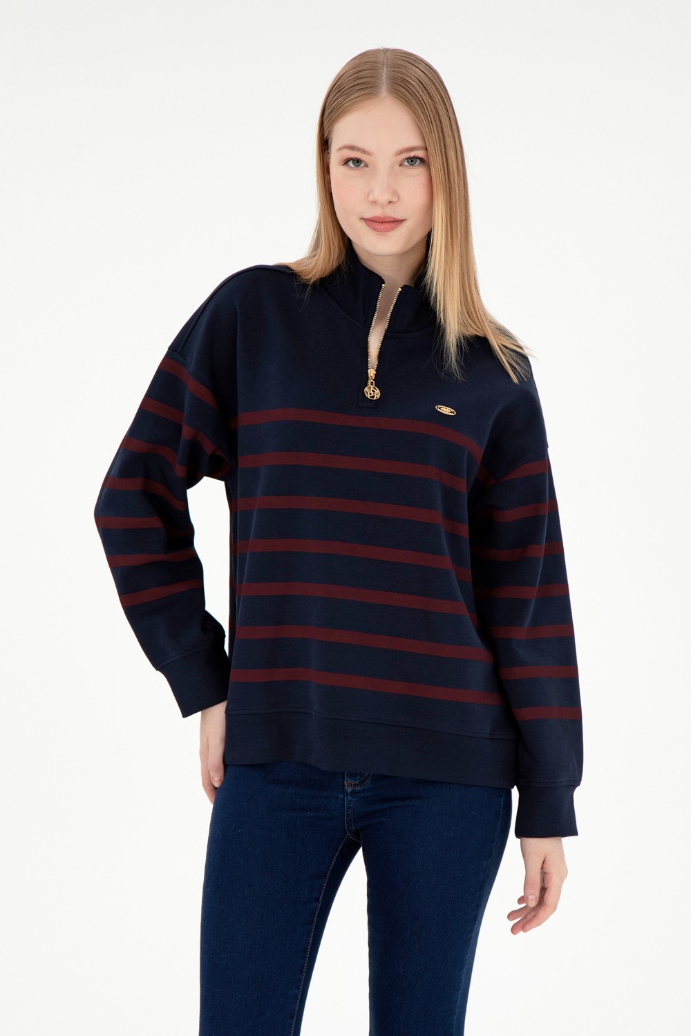 U.S. Polo Assn. Kadın Bordo Fermuarlı Dik Yaka Sweathirt 50298989-VR014