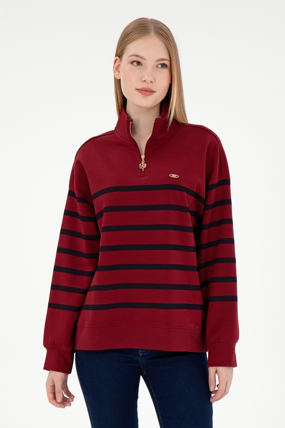 U.S. Polo Assn. Kadın Bordo Fermuarlı Dik Yaka Sweathirt 50298989-VR014