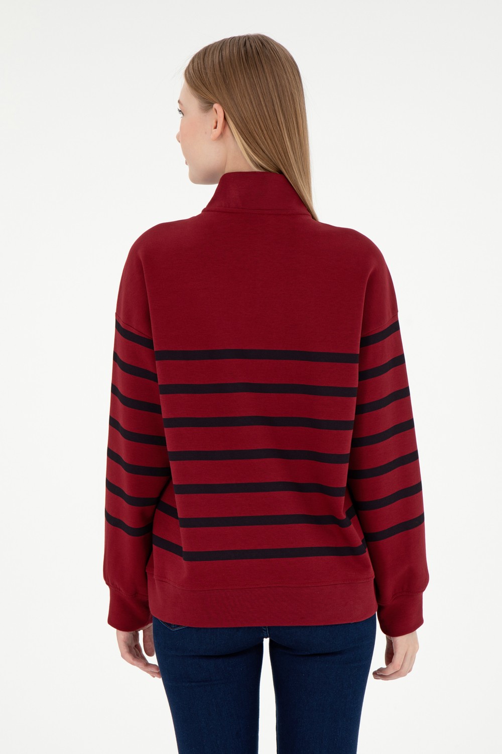 U.S. Polo Assn. Kadın Bordo Fermuarlı Dik Yaka Sweathirt 50298989-VR014 görsel 5