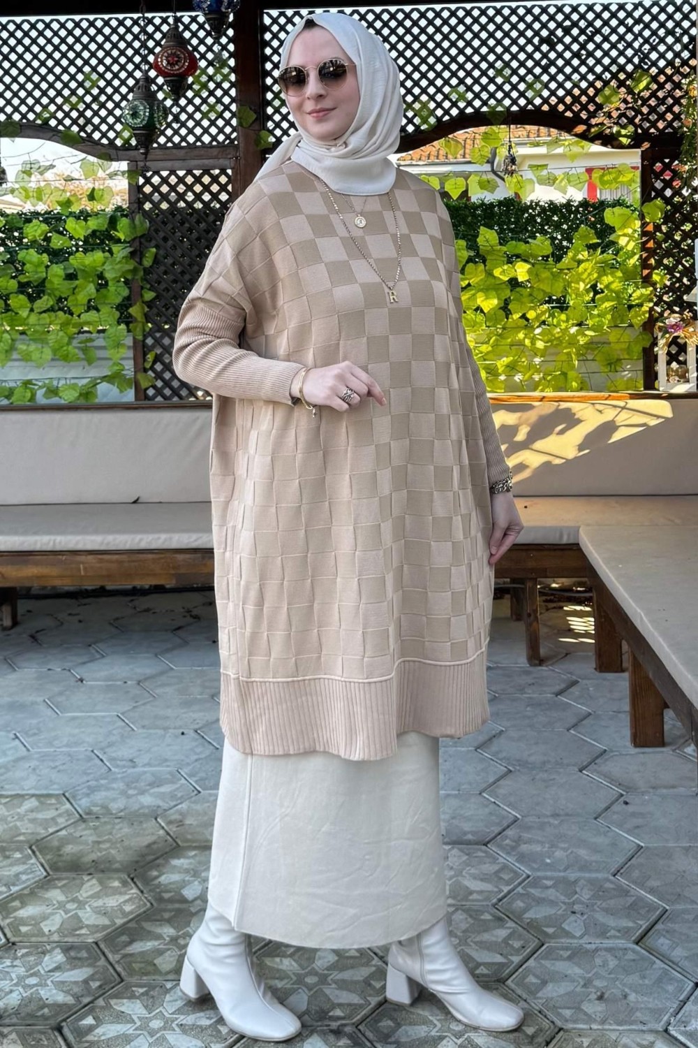 Rabia Şamlı Arzu Triko Tunik Bej görsel 4
