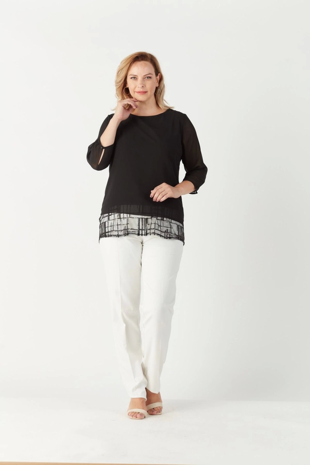 Moda Berray 4046 Şifon Payet Dantel Kombinli Büyük Beden Şık Bluz Siyah görsel 2