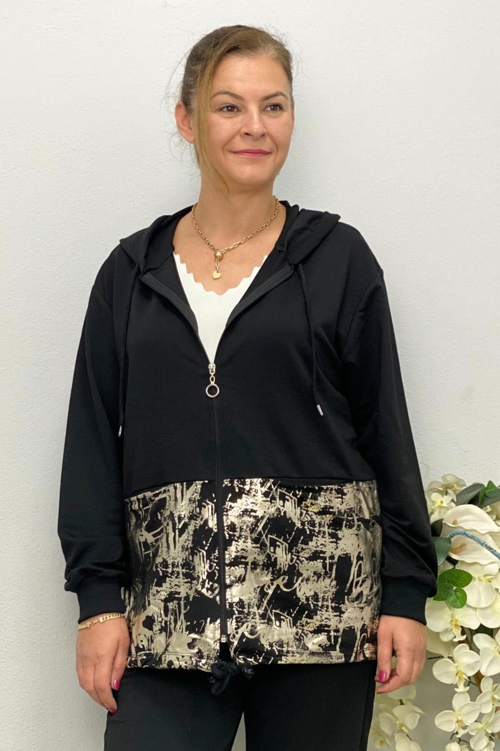 Mia Butik Kadın Siyah Varak Baskı Tasarımlı Takım görsel 2