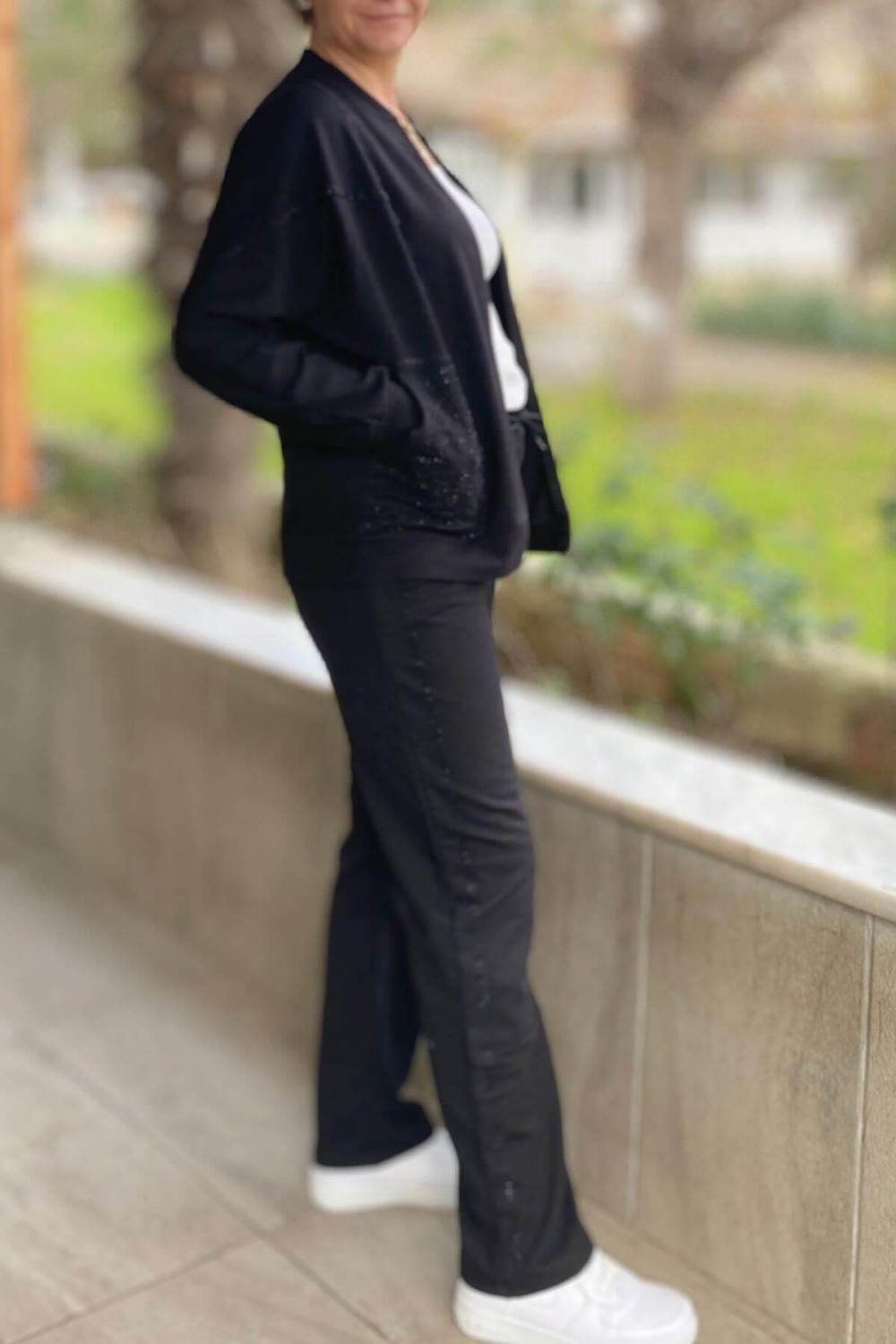 Mia Butik Büyük Beden Siyah Liza Taşlı Eşortman Takım görsel 2