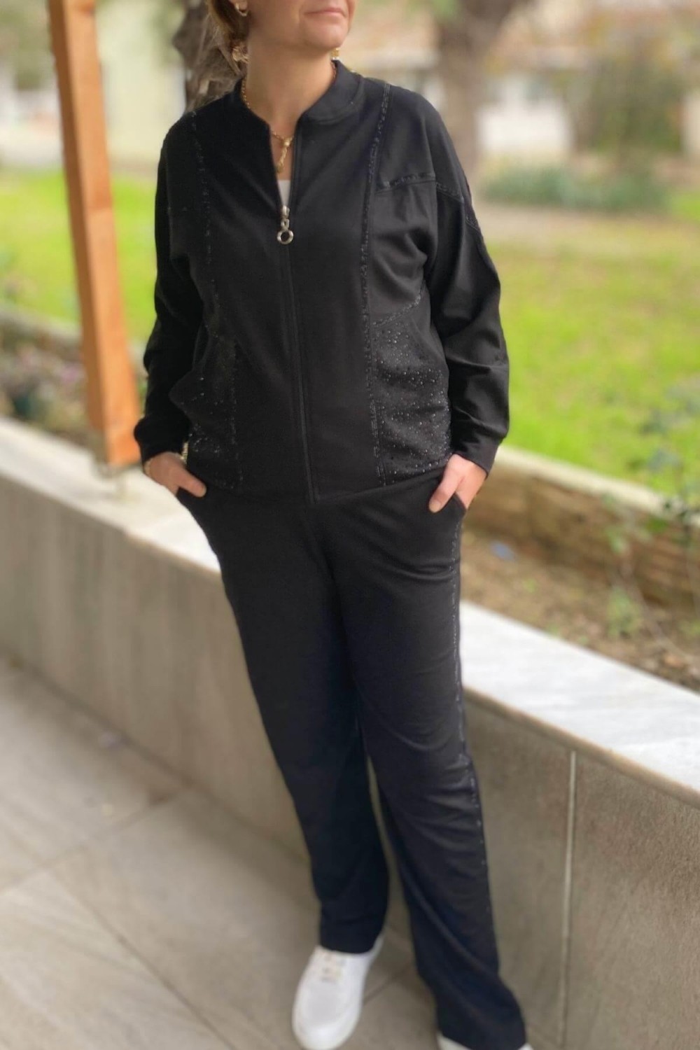 Mia Butik Büyük Beden Siyah Liza Taşlı Eşortman Takım görsel 3