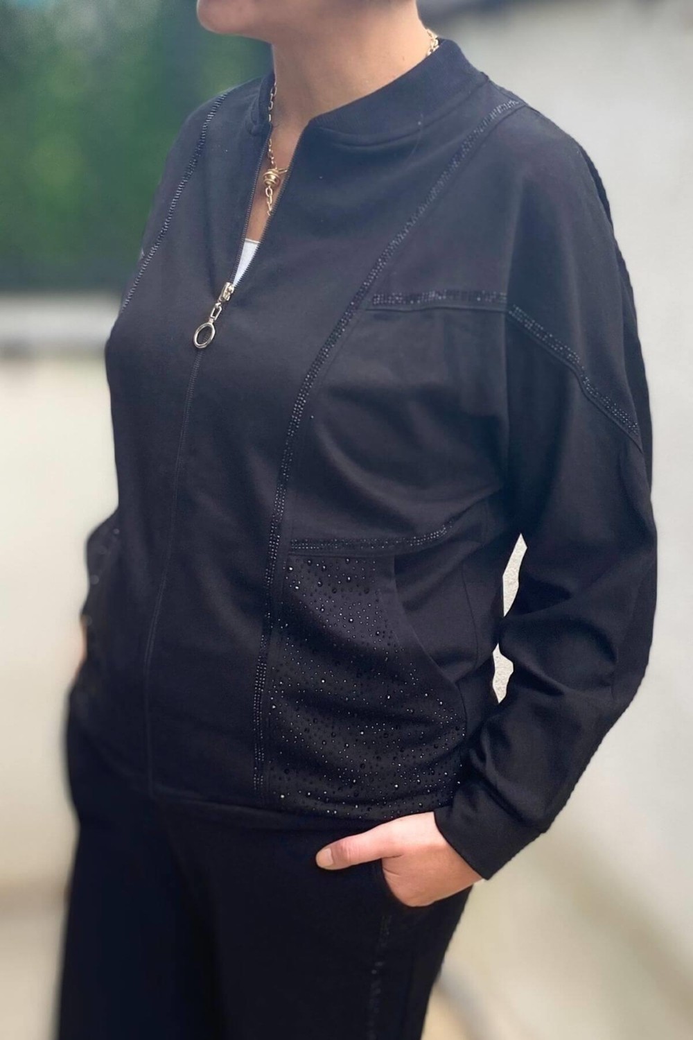 Mia Butik Büyük Beden Siyah Liza Taşlı Eşortman Takım görsel 4