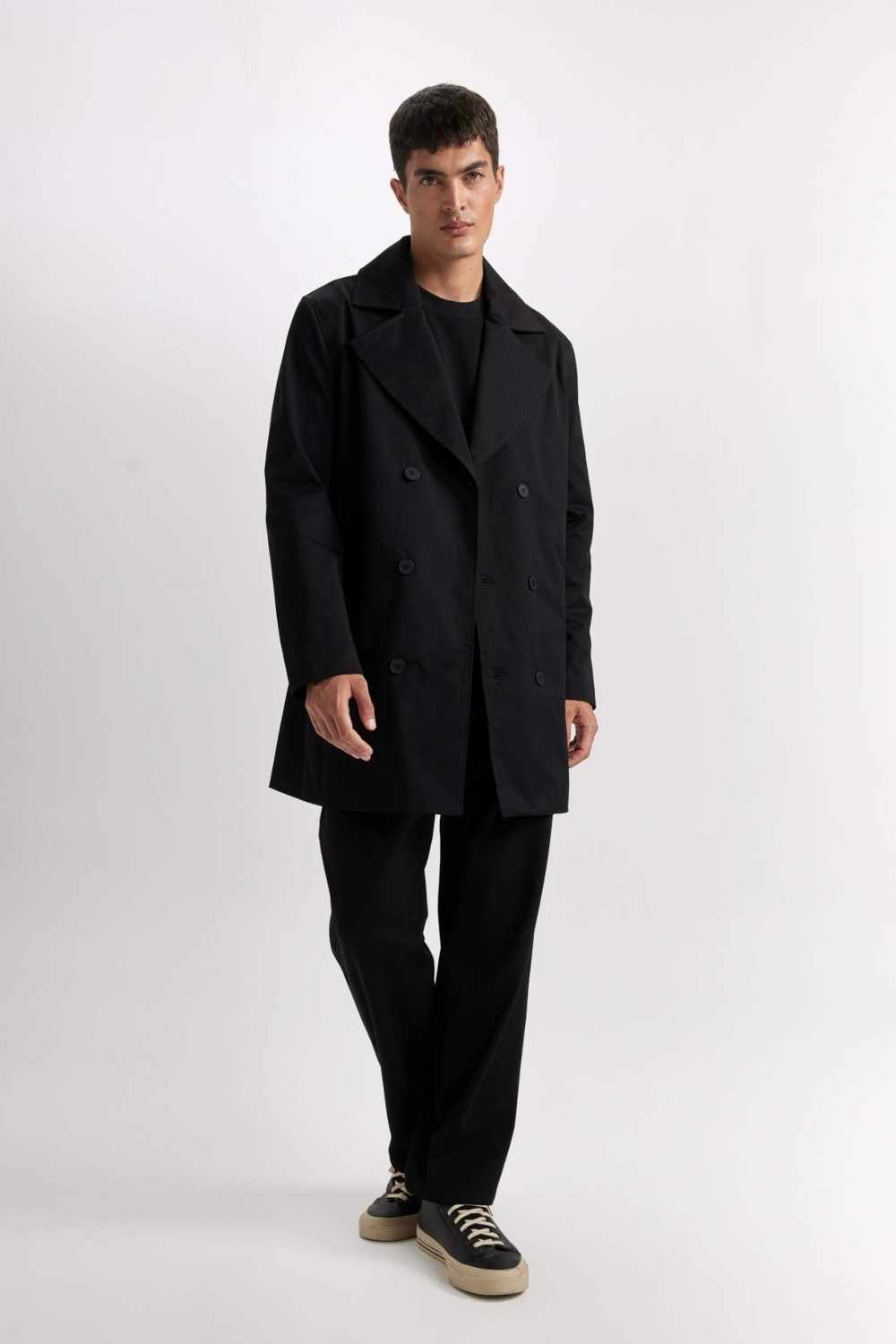 DeFacto Slim Fit Dar Kesim Düğmeli Kemerli Trençkot D5528AX25SP görsel 2