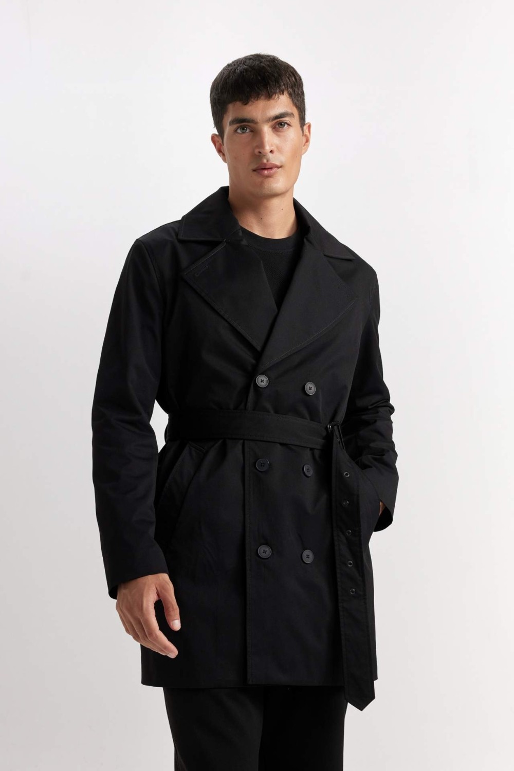 DeFacto Slim Fit Dar Kesim Düğmeli Kemerli Trençkot D5528AX25SP görsel 3