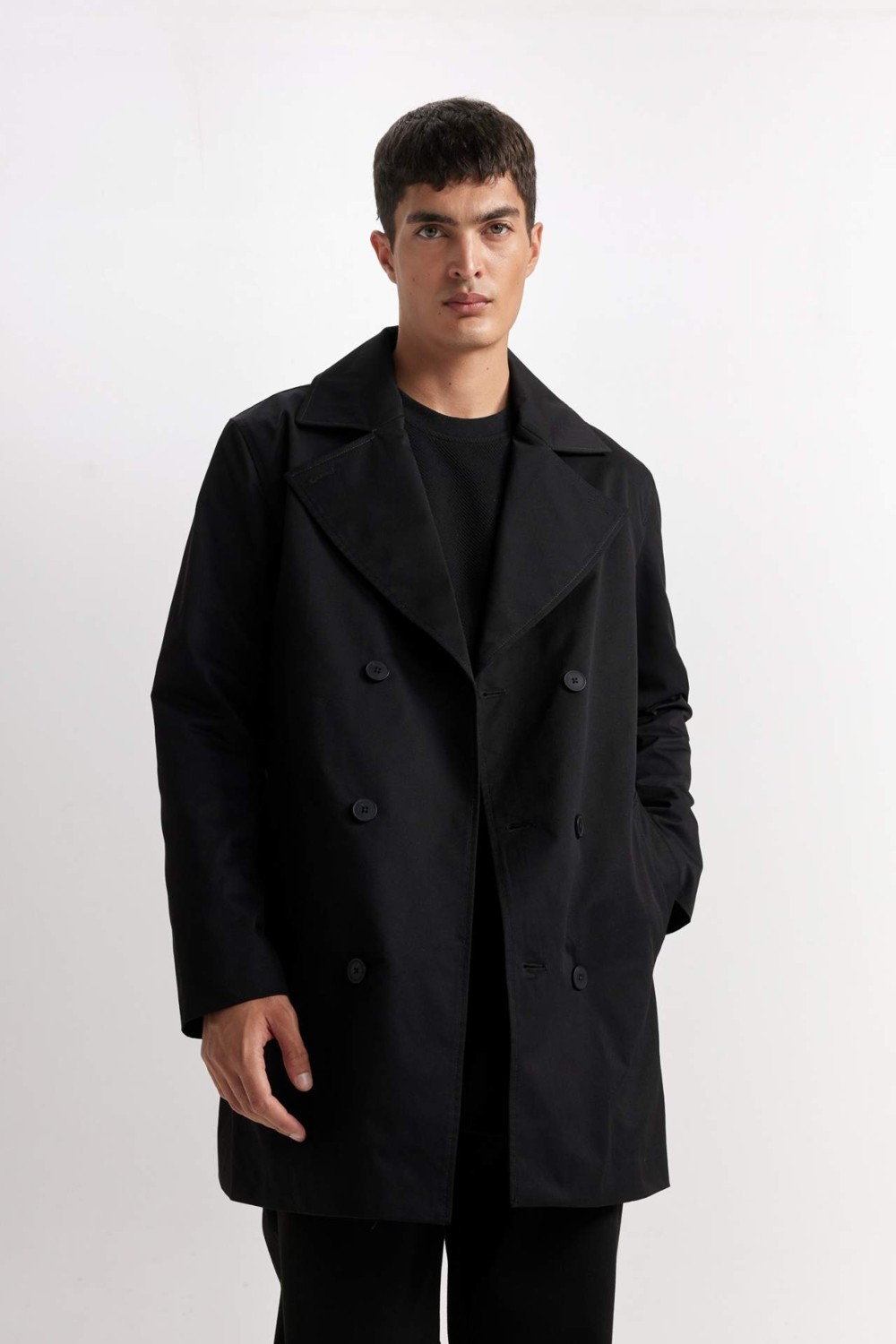 DeFacto Slim Fit Dar Kesim Düğmeli Kemerli Trençkot D5528AX25SP görsel 4