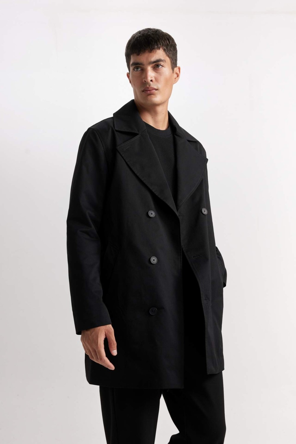 DeFacto Slim Fit Dar Kesim Düğmeli Kemerli Trençkot D5528AX25SP görsel 5