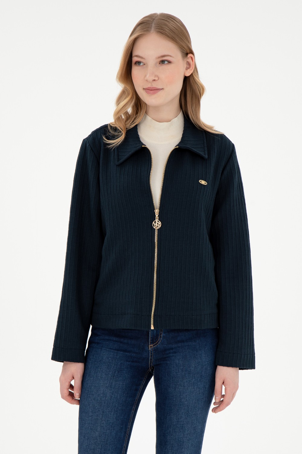 U.S. Polo Assn. Kadın Lacivert Fermuarlı Polo Yaka Sweatshirt 50295811-VR033
