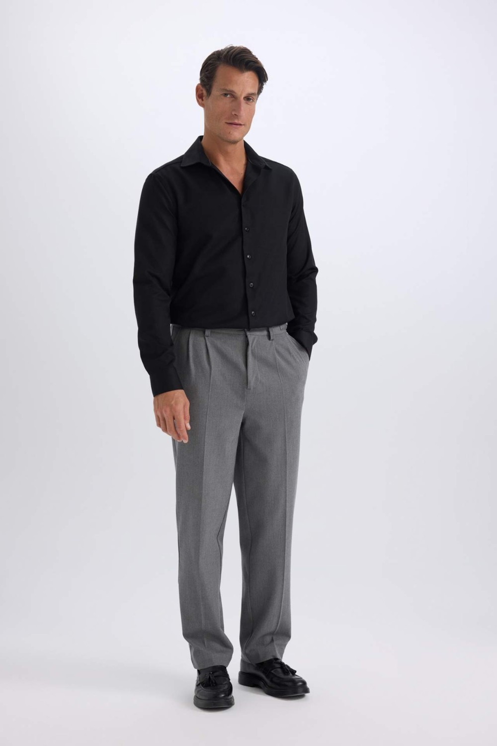 DeFacto Slim Fit Dar Kesim Polo Yaka Kolay Ütülenen Oxford Basic Düz Uzun Kollu Gömlek R4340AZ25SP görsel 2