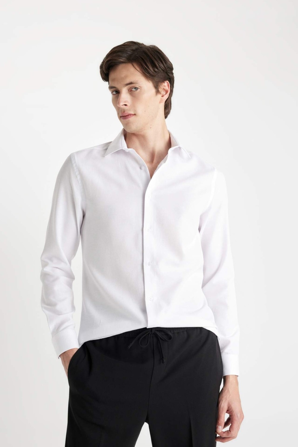 DeFacto Modern Fit Polo Yaka Poplin Uzun Kollu Gömlek R4340AZNS görsel 3