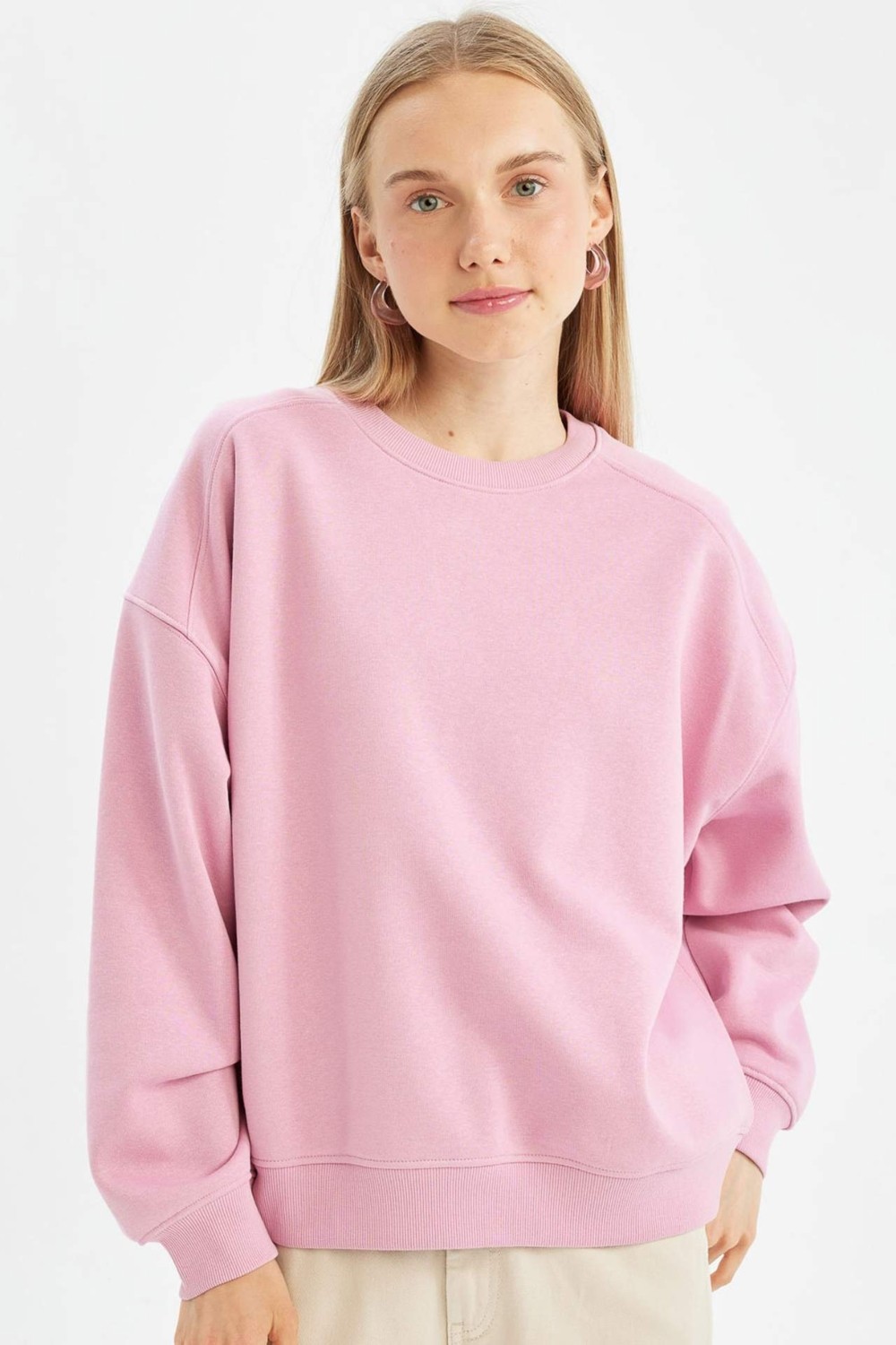 DeFacto Oversize Geniş Kalıp Bisiklet Yaka Kalın Basic Düz Sweatshirt A4177AX24WN
