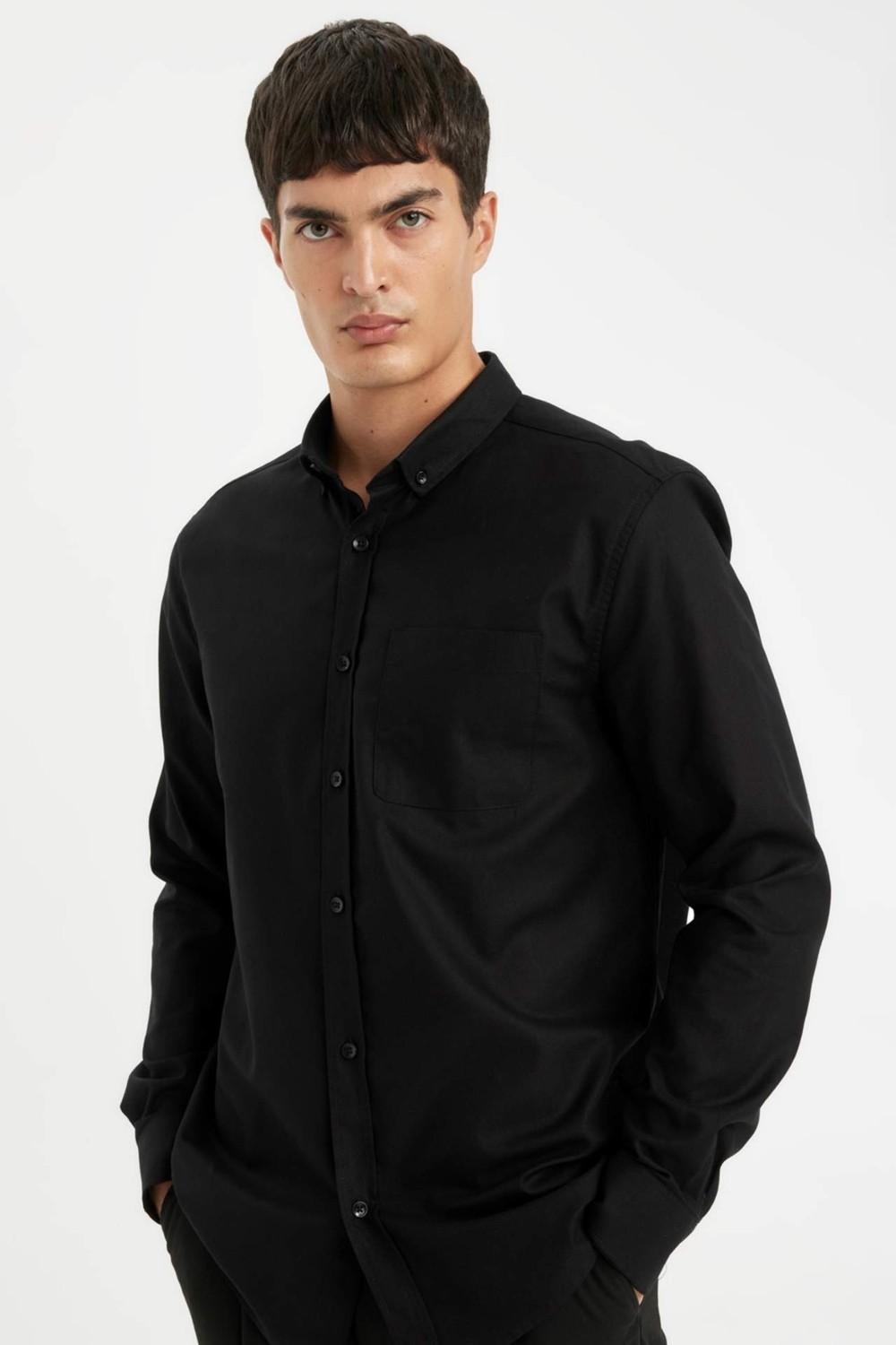DeFacto %100 Pamuk Regular Fit Polo Yaka Oxford Basic Uzun Kollu Gömlek A8028AX24AU görsel 6