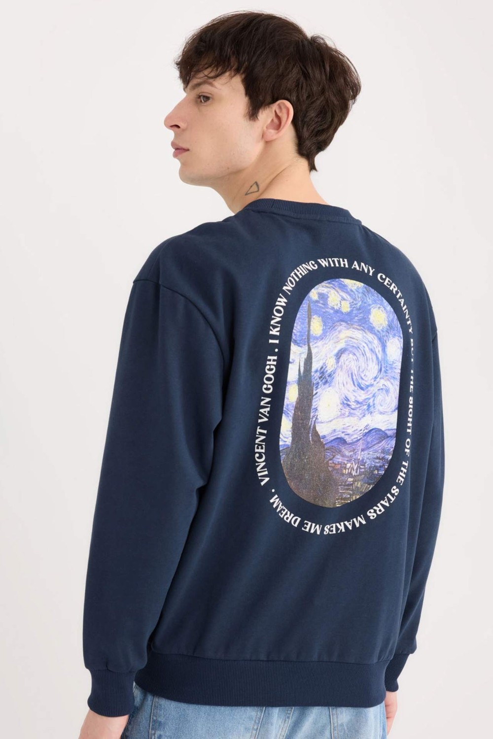 DeFacto Van Gogh Boxy Fit Bisiklet Yaka Sırt Baskılı Sweatshirt E3203AX24WN