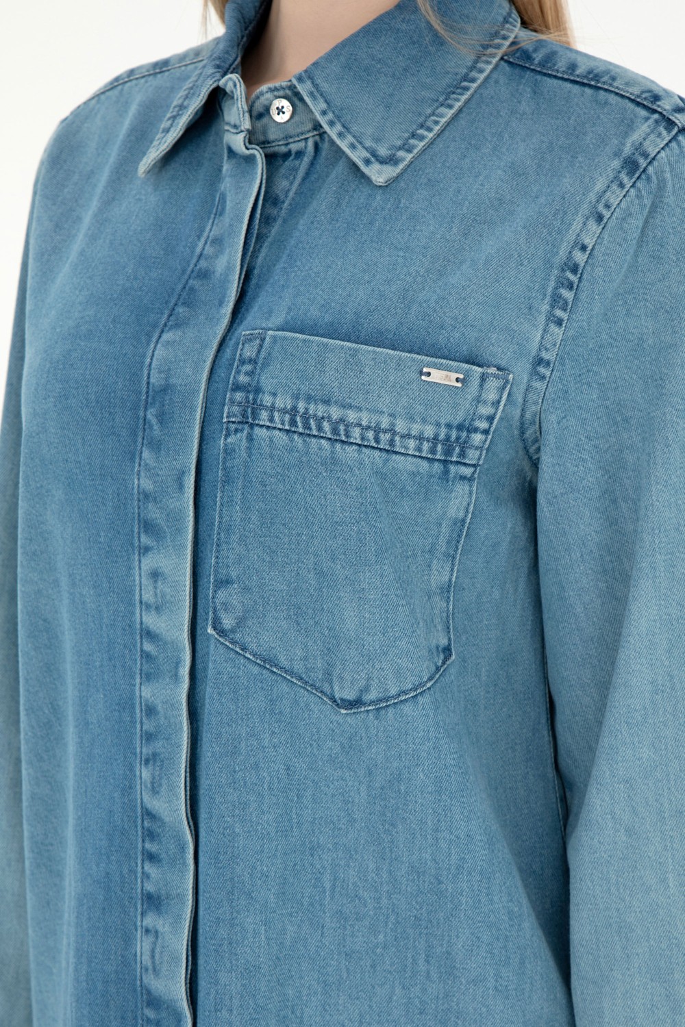 U.S. Polo Assn. Kadın Mavi Mini Boy Jean Elbise 50289334-DN0022 görsel 6