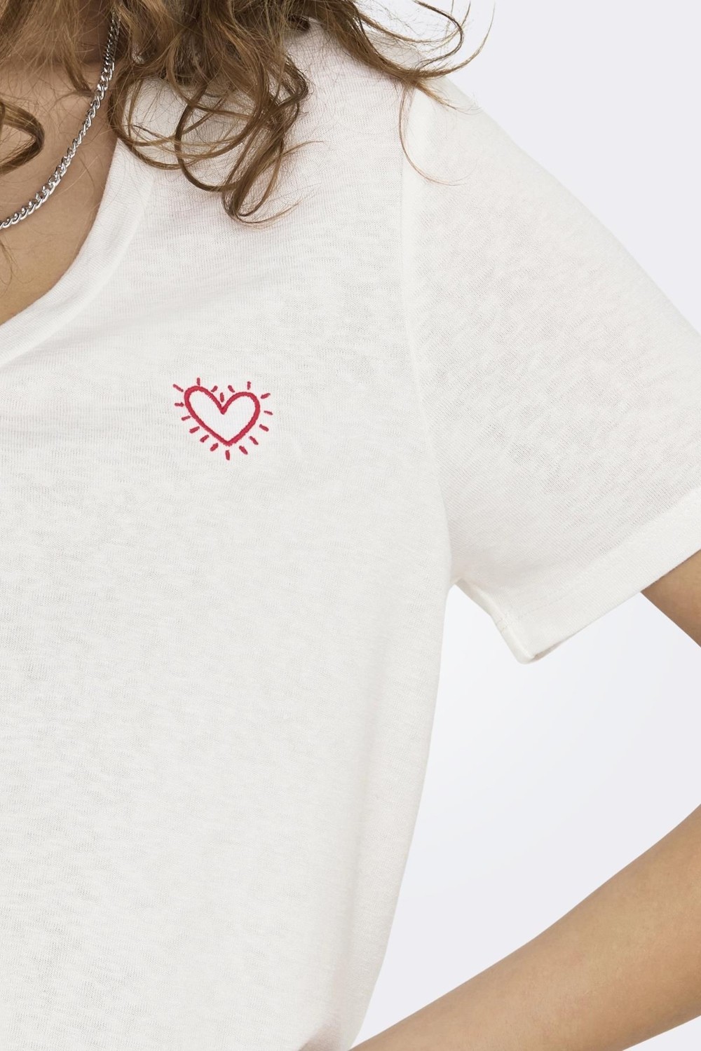 Dilvin Onlnew Belle S/s Love V-Neck Top Box Jrs P.beyaz görsel 5