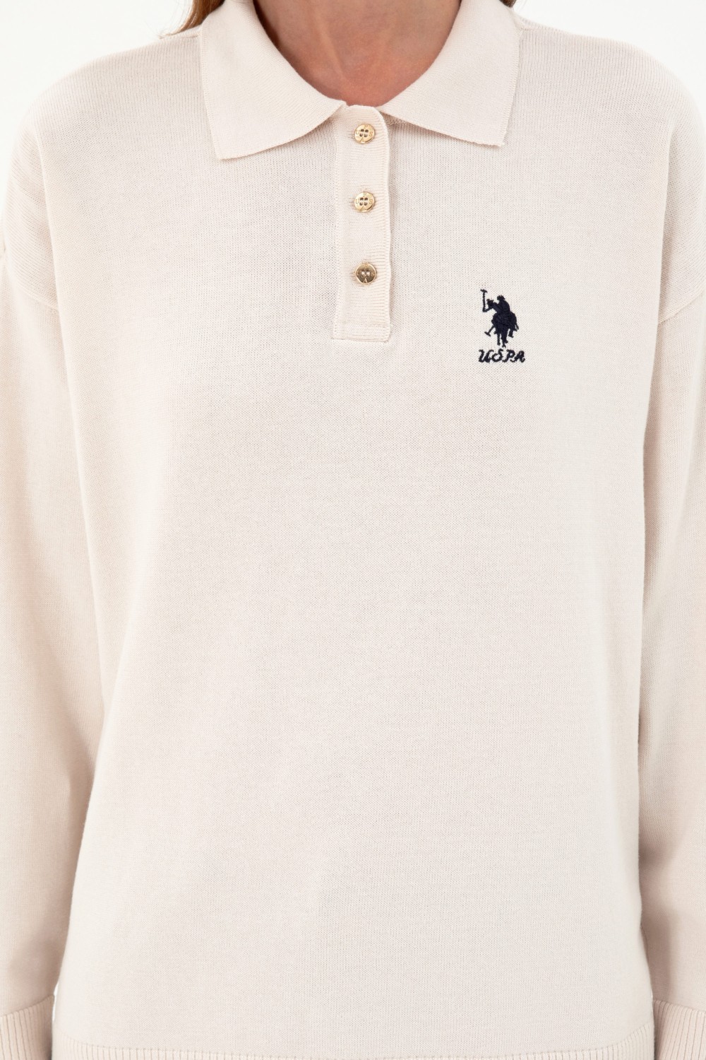 U.S. Polo Assn. Kadın Krem Polo Yaka Kazak 50297091-VR071 görsel 6