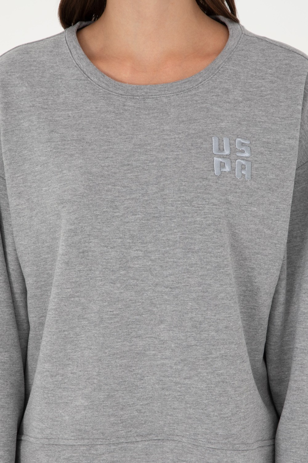 U.S. Polo Assn. Kadın Gri Melanj Basic Bisiklet Yaka Sweatshirt 50296919-VR086 görsel 6