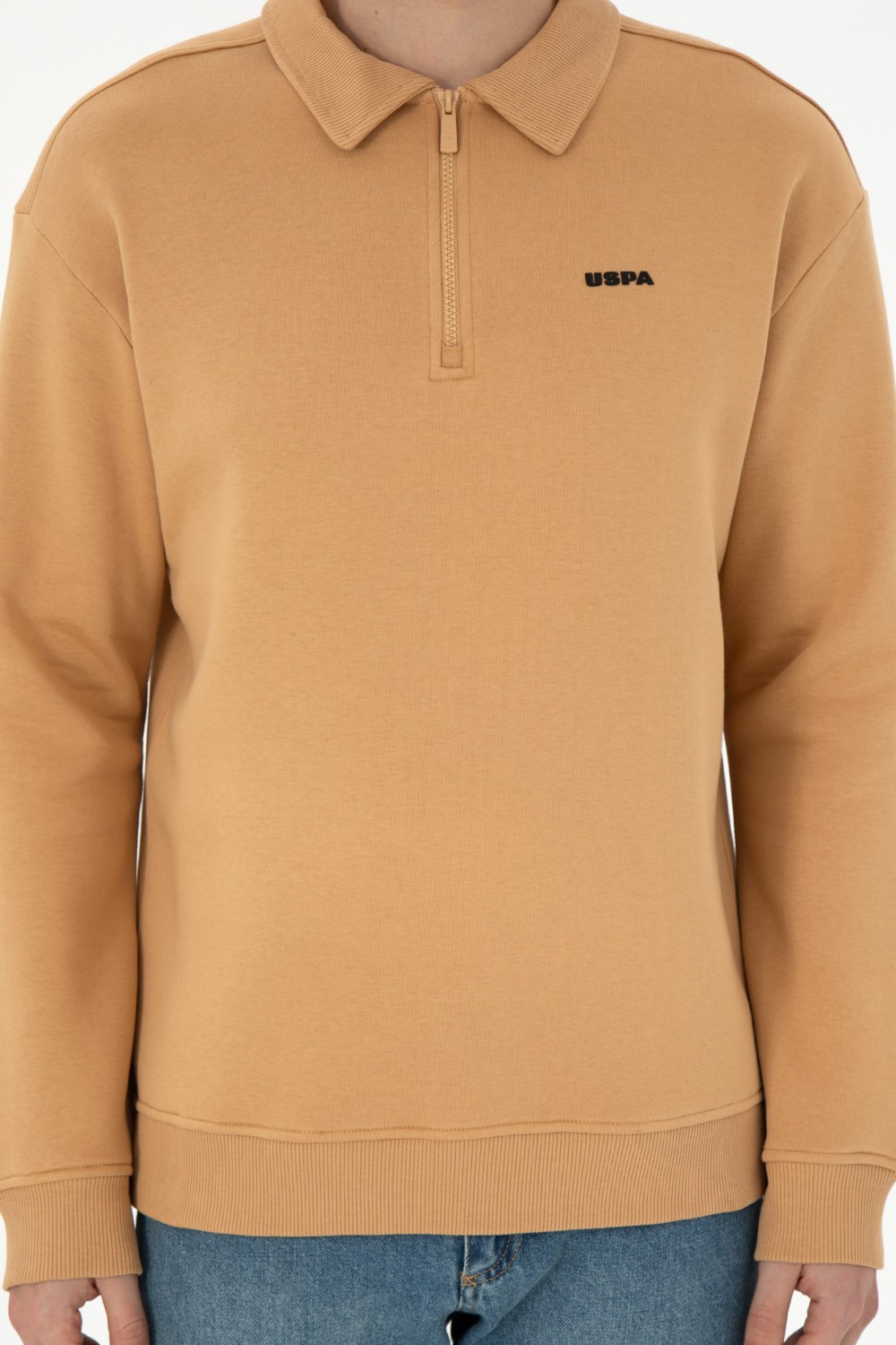 U.S. Polo Assn. Erkek Comfort Fit Yarım Fermuarlı Kahverengi Basic Sweatshirt 50298265-VR029 görsel 6