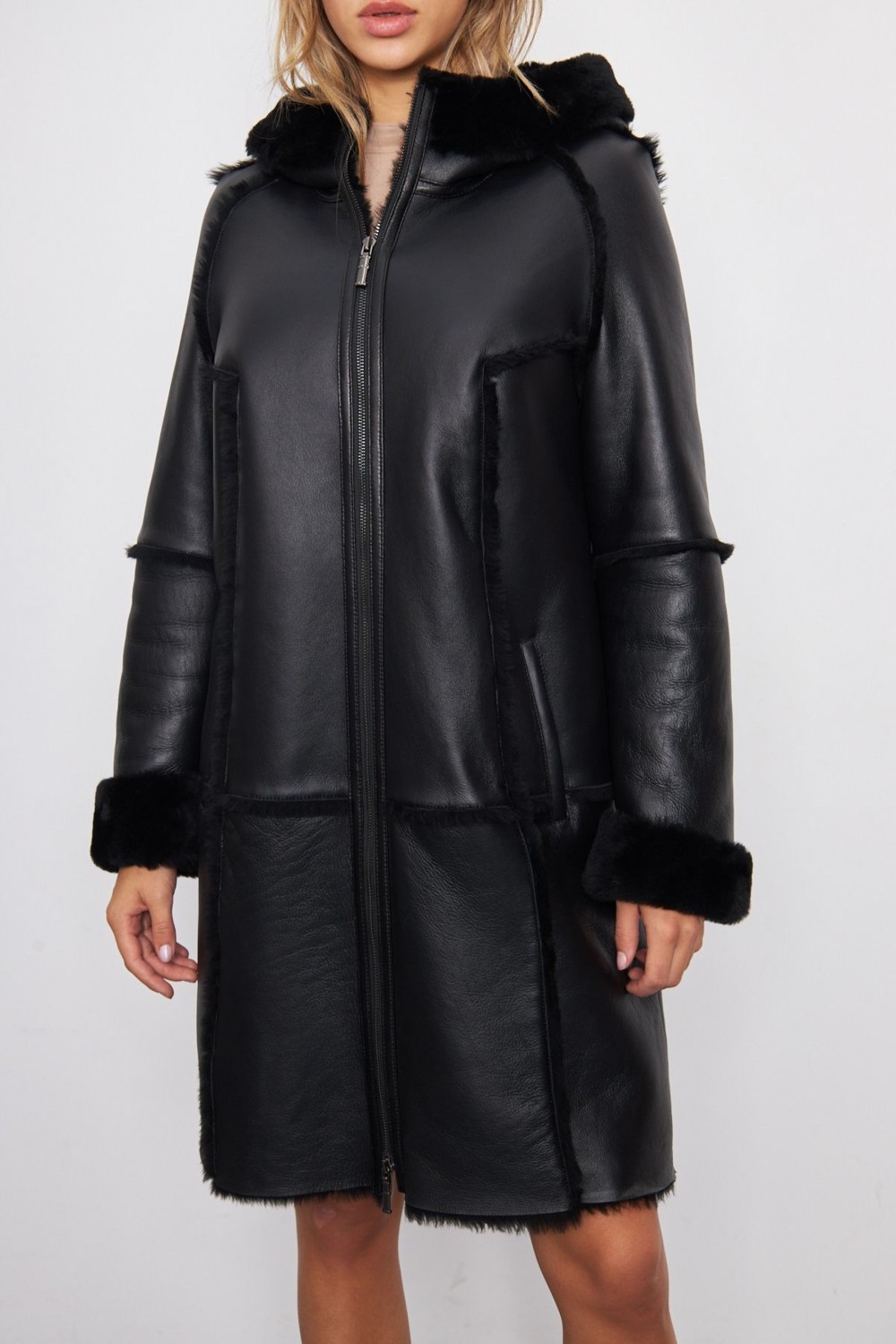 By Marki Marki Nubuk Deri Kapüşonlu Oversize Kadın Kaban - Içi Kürklü - Kahverengi 90 cm - 113422 görsel 8