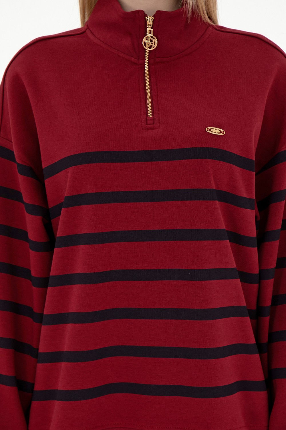 U.S. Polo Assn. Kadın Bordo Fermuarlı Dik Yaka Sweathirt 50298989-VR014 görsel 6