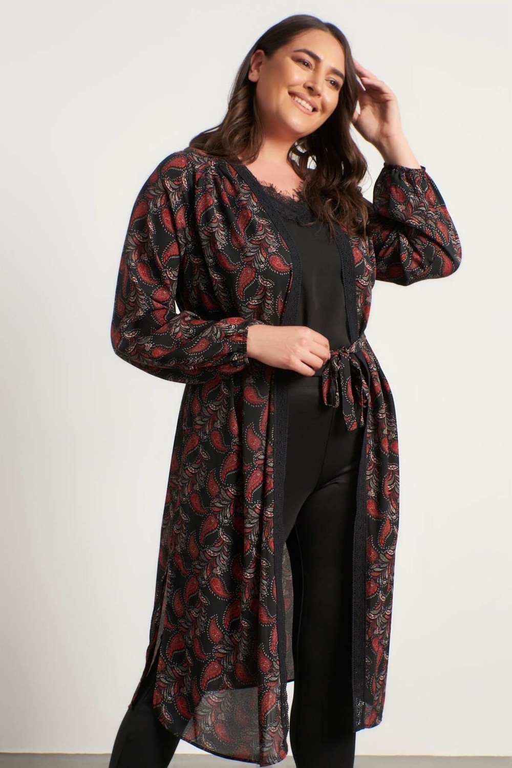 Myline Dantel Şerit Detay Uzun Kimono görsel 3