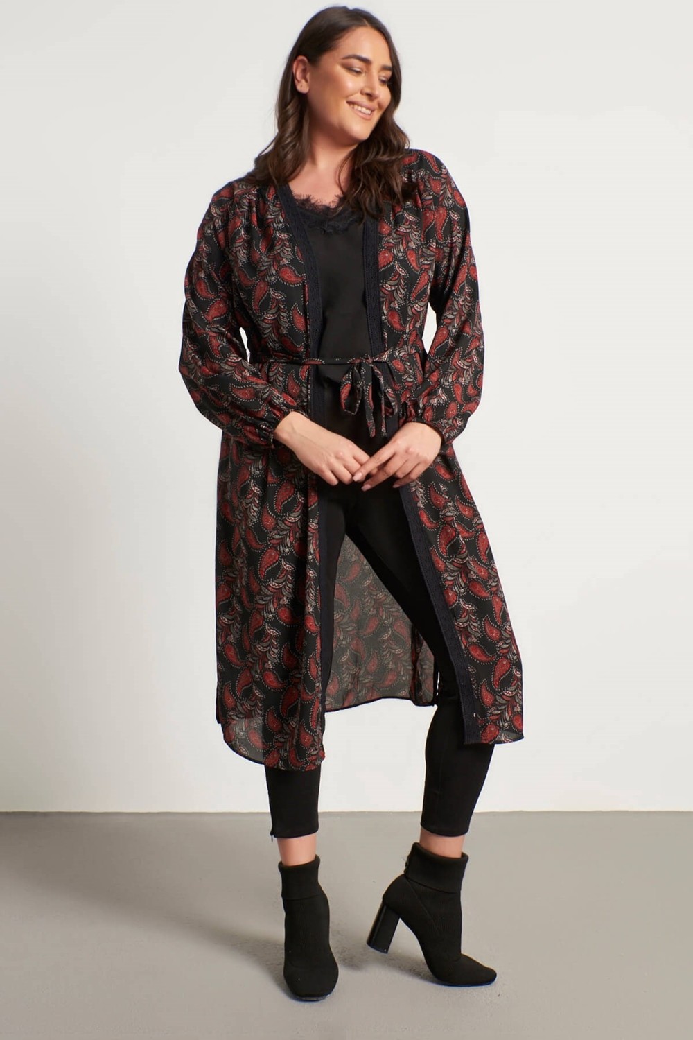 Myline Dantel Şerit Detay Uzun Kimono görsel 4