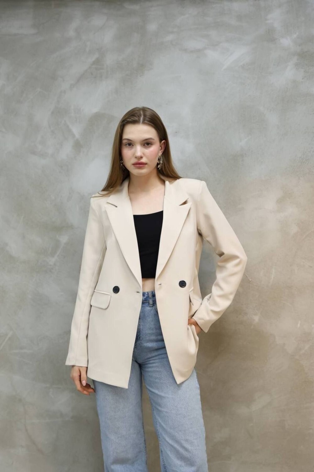 Suxircnhtmts Kadın Tek Düğmeli Blazer Ceket görsel 3