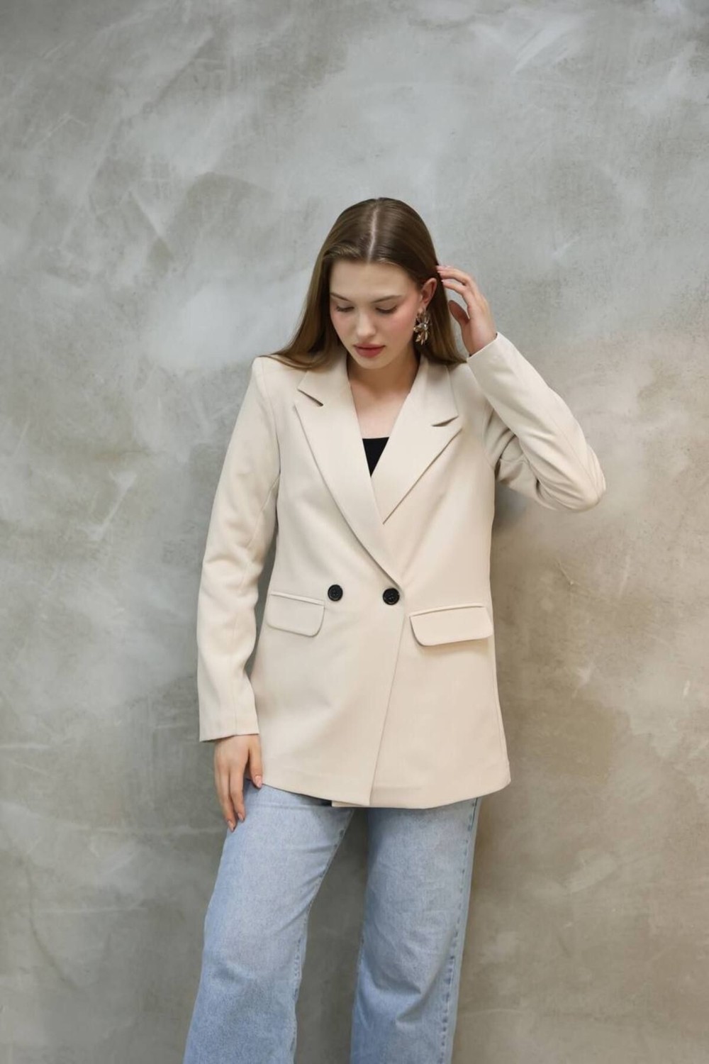 Suxircnhtmts Kadın Tek Düğmeli Blazer Ceket görsel 4