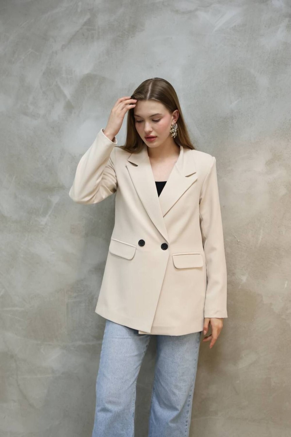 Suxircnhtmts Kadın Tek Düğmeli Blazer Ceket görsel 5