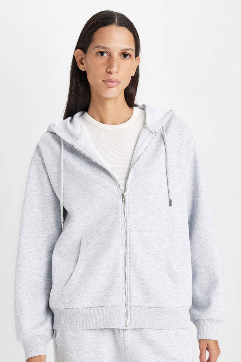 DeFacto Relax Fit Kapüşonlu Cepli Basic Düz Fermuarlı Sweatshirt C1809AX24WN