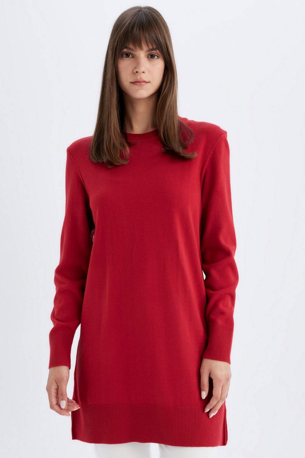DeFacto Regular Fit Bisiklet Yaka Yırtmaçlı Basic Düz Triko Kazak Tunik H3431AZ24AU