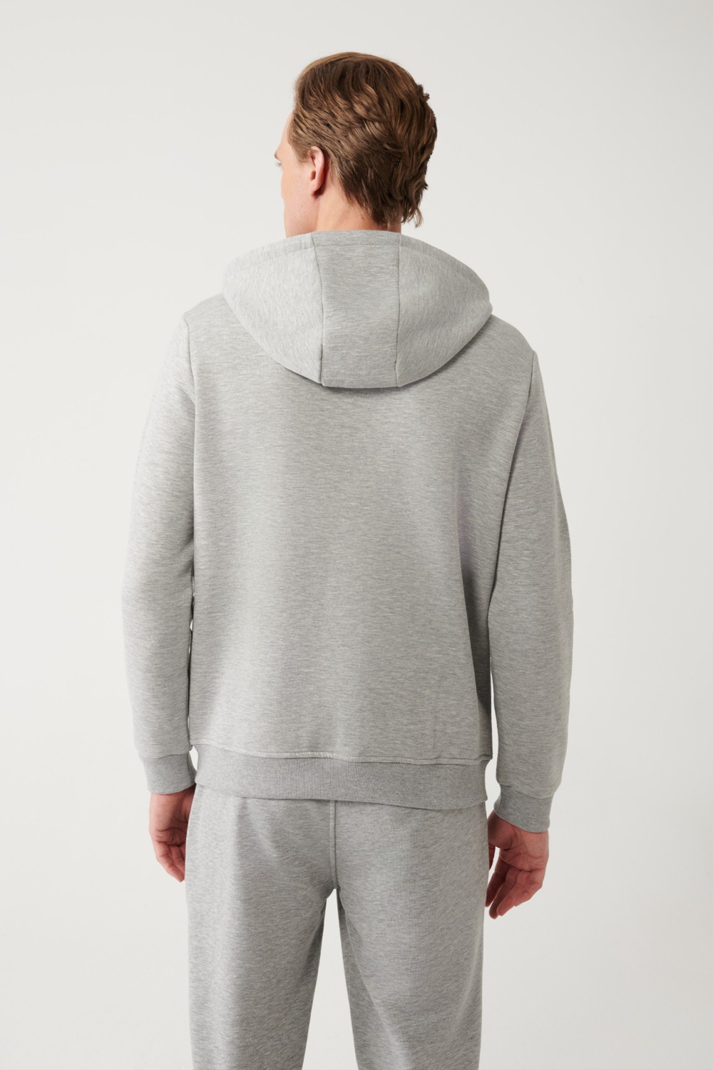 AVVA Erkek Gri Kapüşonlu 3 İplik Şardonlu Fermuarlı Regular Fit Sweatshirt E001019 görsel 4