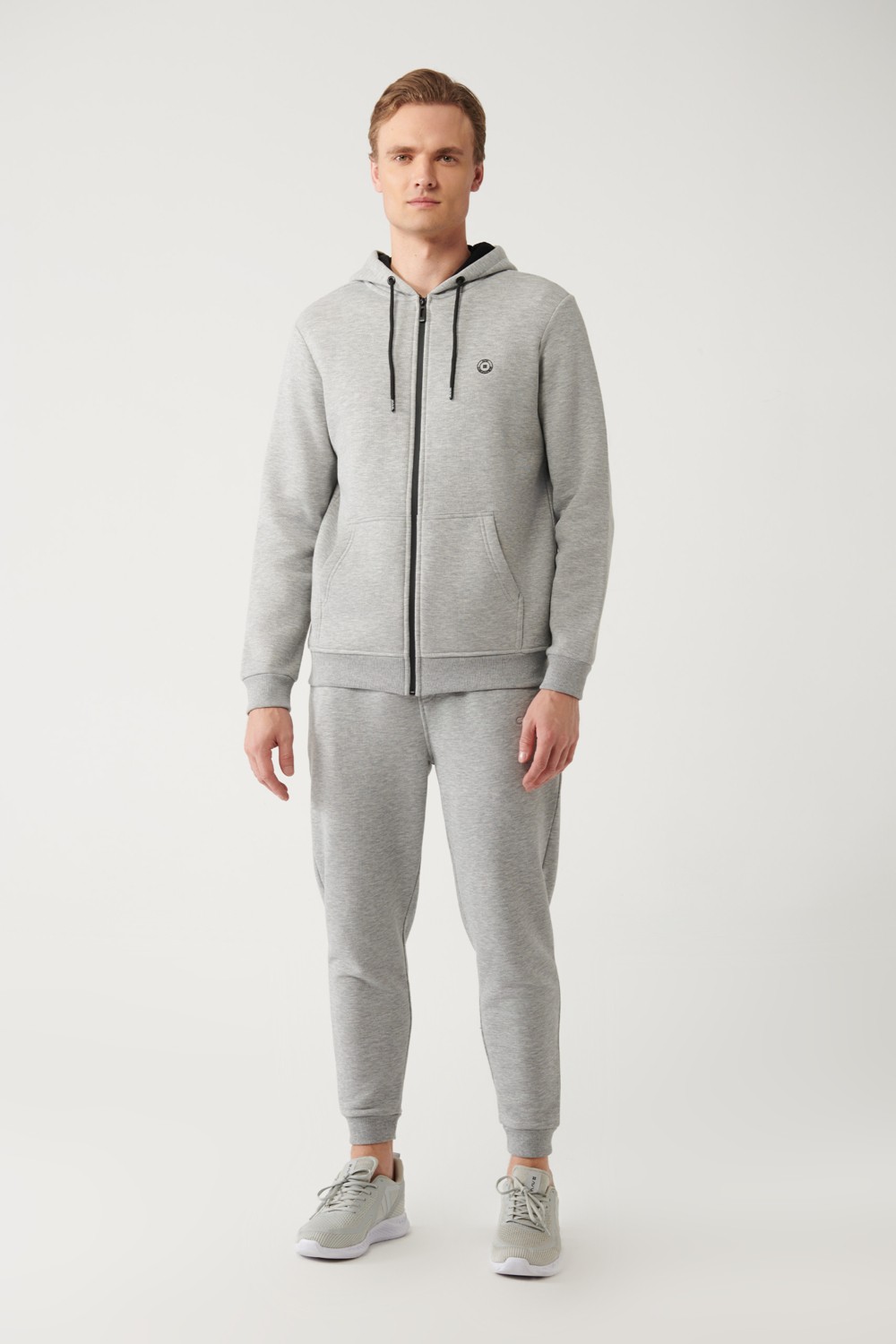 AVVA Erkek Gri Kapüşonlu 3 İplik Şardonlu Fermuarlı Regular Fit Sweatshirt E001019 görsel 5