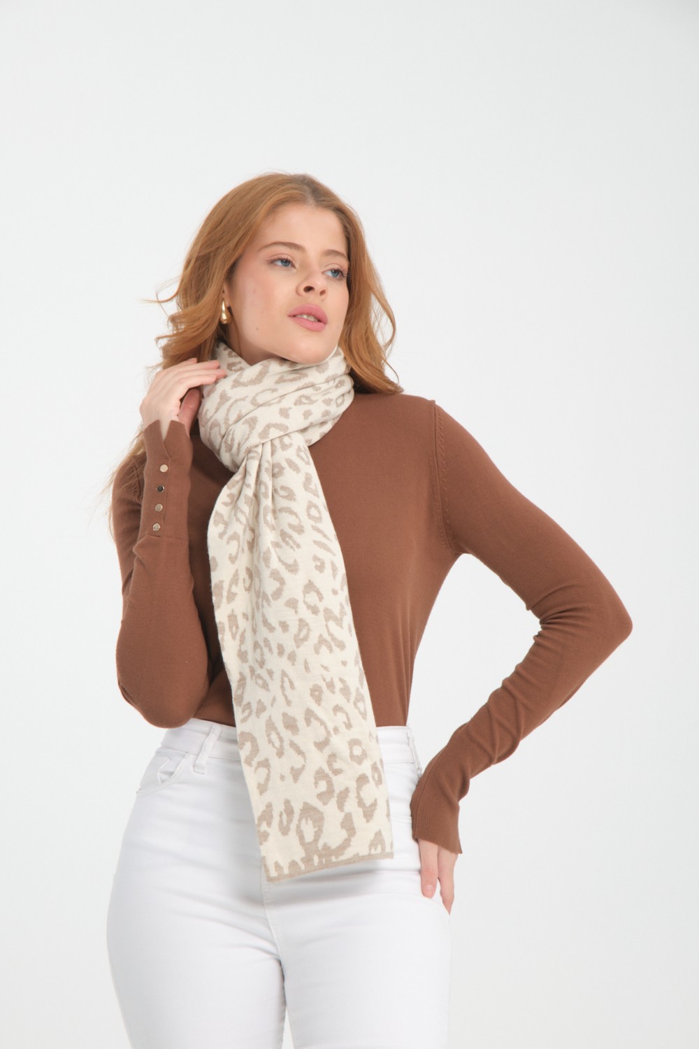 Wega Moda Leopar Desenli Triko Örgü Atkı, Triko Atkı, Yumuşak Dokulu Atkı, Kadın Atkı, Atkı, Triko Örgülü Atkı görsel 4
