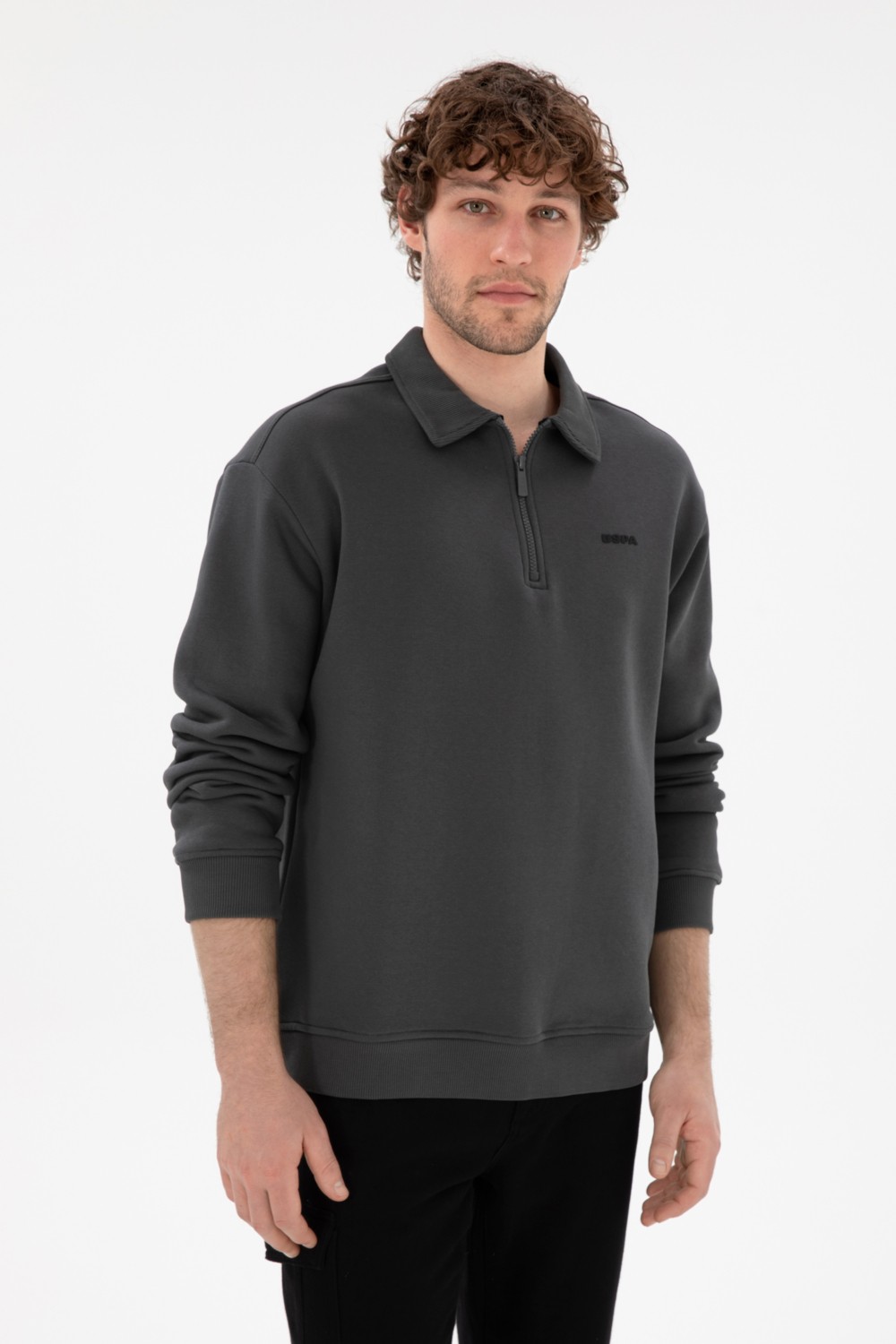 U.S. Polo Assn. Erkek Comfort Fit Yarım Fermuarlı Kahverengi Basic Sweatshirt 50298265-VR029