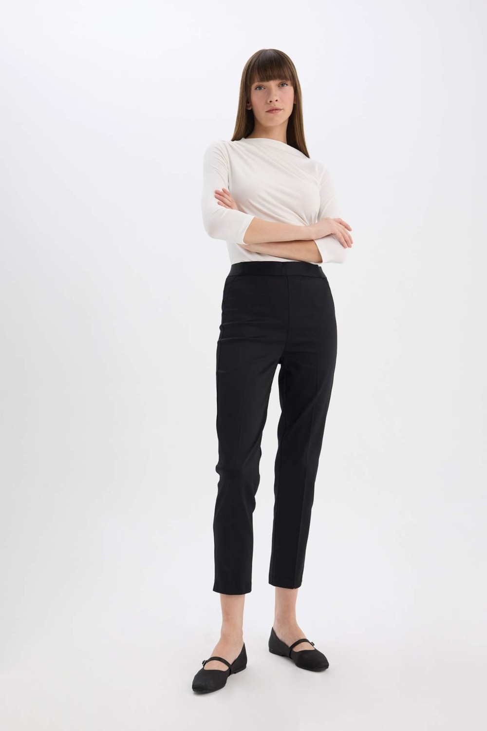 DeFacto Sigaret Saten Kumaş Pantolon Normal Bel Basic Beli Lastikli J8743AZ25SM görsel 3