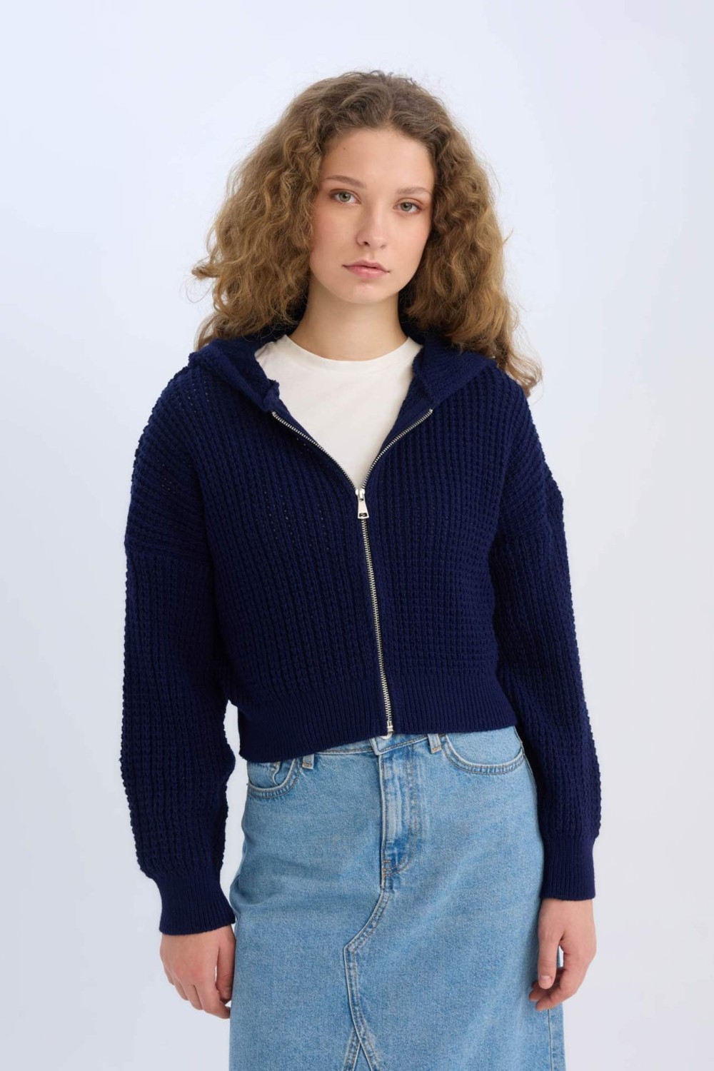 DeFacto Regular Fit Kapüşonlu Fermuarlı Triko Hırka E2269AXNS