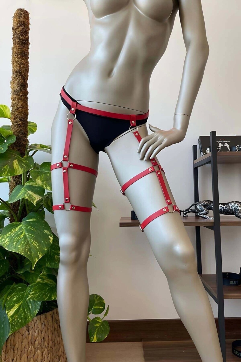 Beruflic Kırmızı Deri Jartiyer Harness