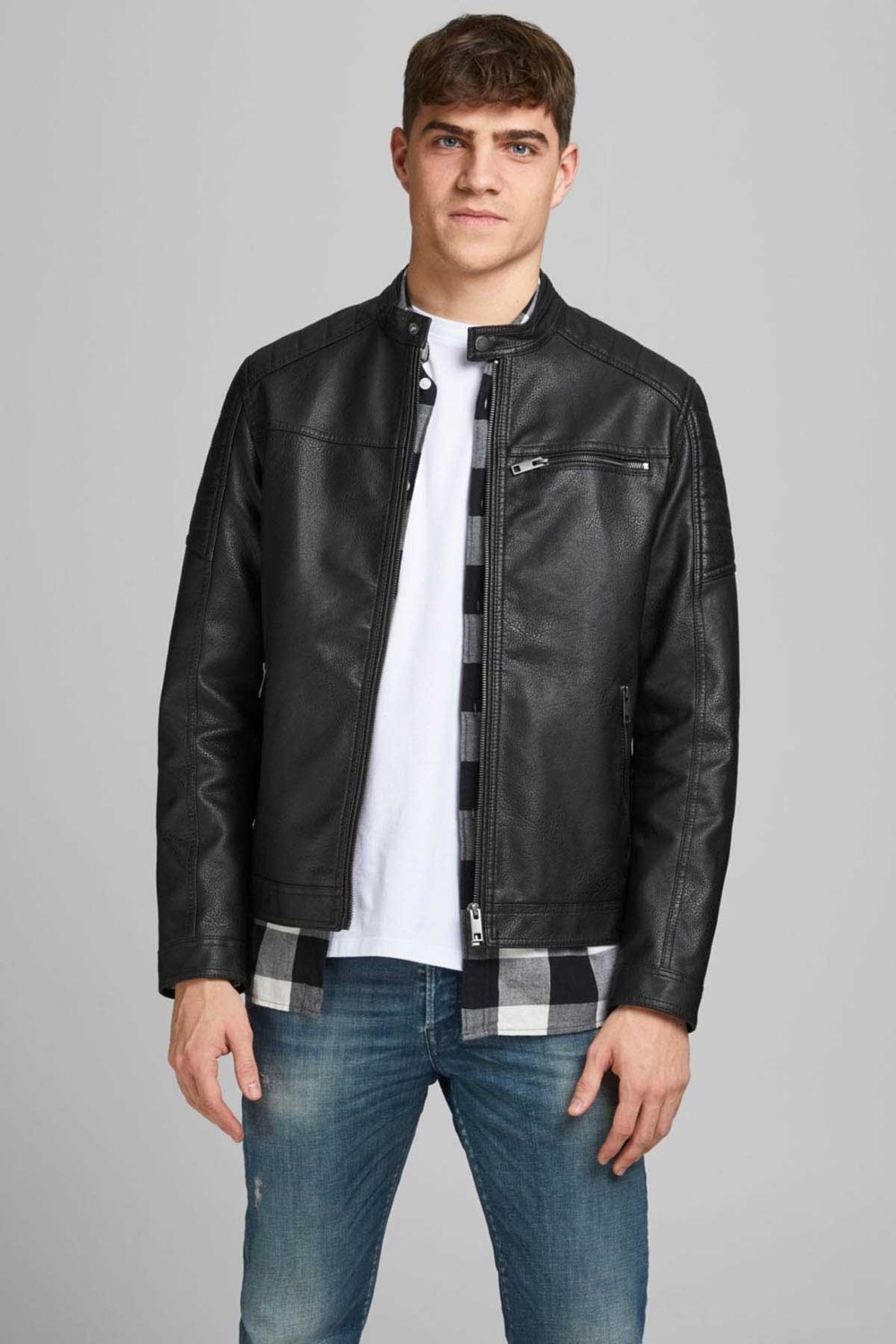Jack & Jones Erkek Deri Ceket Suni Deri 3XL Uzun Kol Siyah Günlük Stil Cepli görsel 3